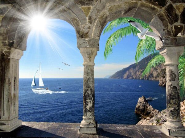 View of the ocean from a stone archway u12665p 600x450 - View of the ocean from a stone archway - tegory