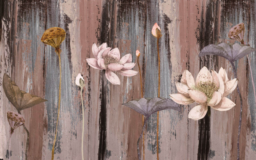 Painting of flowers on a wood surface