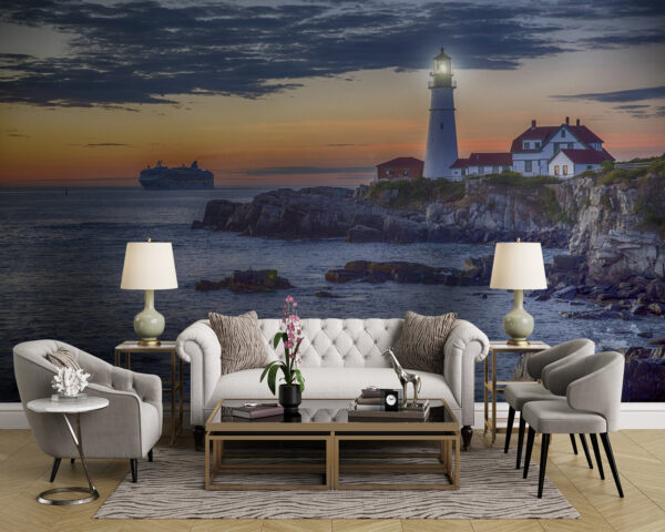 Lighthouse on a rocky shore with a cruise ship in the background u10328pig43 600x480 - Lighthouse on a rocky shore with a cruise ship in the background - tegory