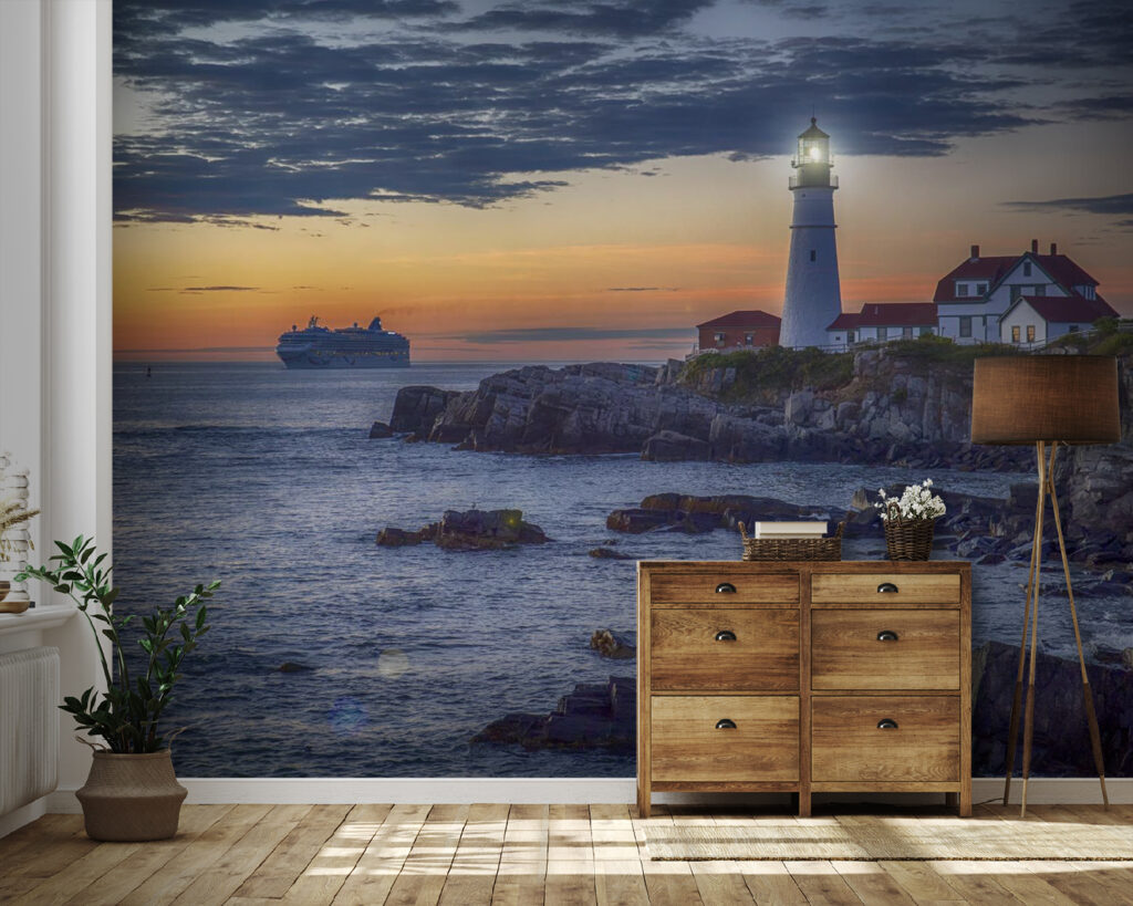 Lighthouse on a rocky shore with a cruise ship in the background u10328pig41m 1024x819 - Lighthouse on a rocky shore with a cruise ship in the background - tegory