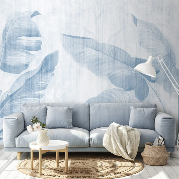 Soft blue leaves on serene background. Soft blue leaves on serene background.