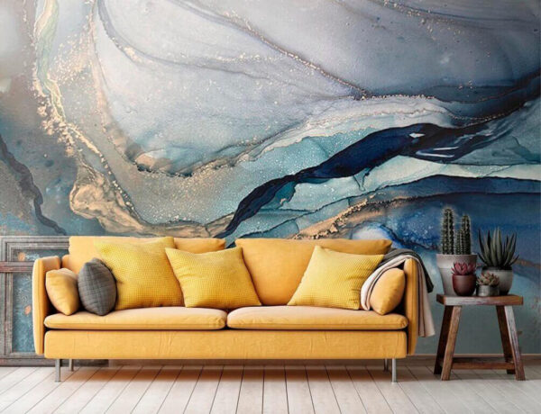 Swirling blues and earthy tones blend. Swirling blues and earthy tones blend.