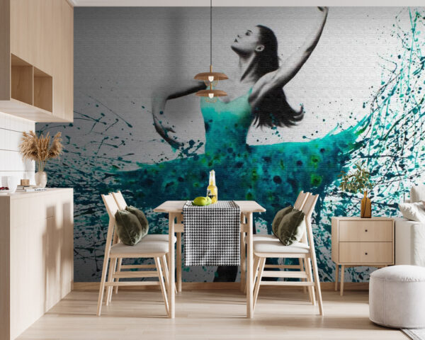 Wall murals Woman dancing in a blue dress