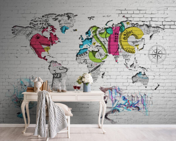 Map of the world painted on a brick wall u01805pig5 600x480 - Map of the world painted on a brick wall
