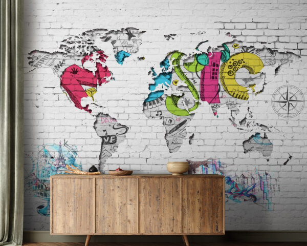 Map of the world painted on a brick wall u01805pig21m 600x480 - Map of the world painted on a brick wall