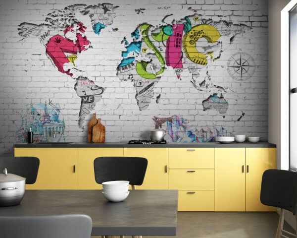 Map of the world painted on a brick wall u01805pik83 600x480 - Map of the world painted on a brick wall