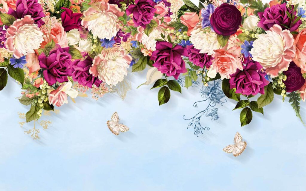Group of flowers with butterflies u02081p 1024x640 - Group of flowers with butterflies - tegory