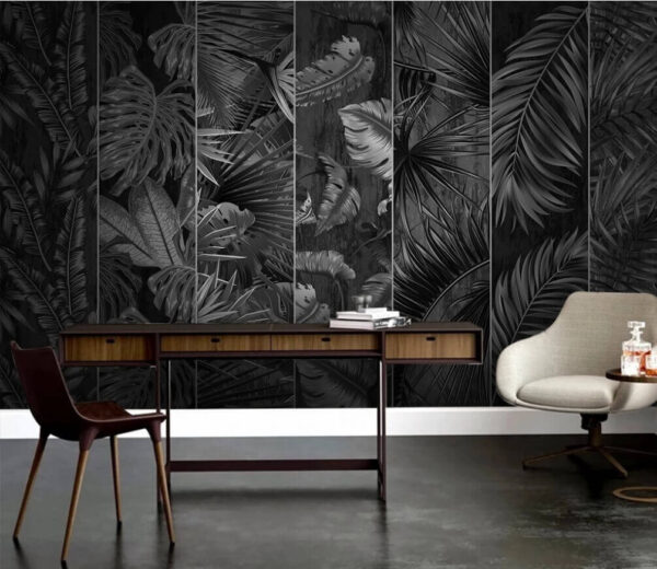 Wall murals Black and white image of a variety of leaves