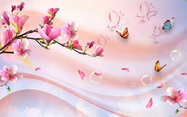 Pink flowers and butterflies u03285p 600x375 - Pink flowers and butterflies - tegory