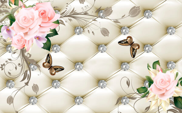 Wallpaper with flowers and butterflies Wallpaper with flowers and butterflies