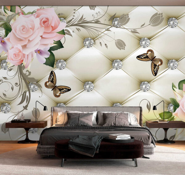 Wallpaper with flowers and butterflies Wallpaper with flowers and butterflies