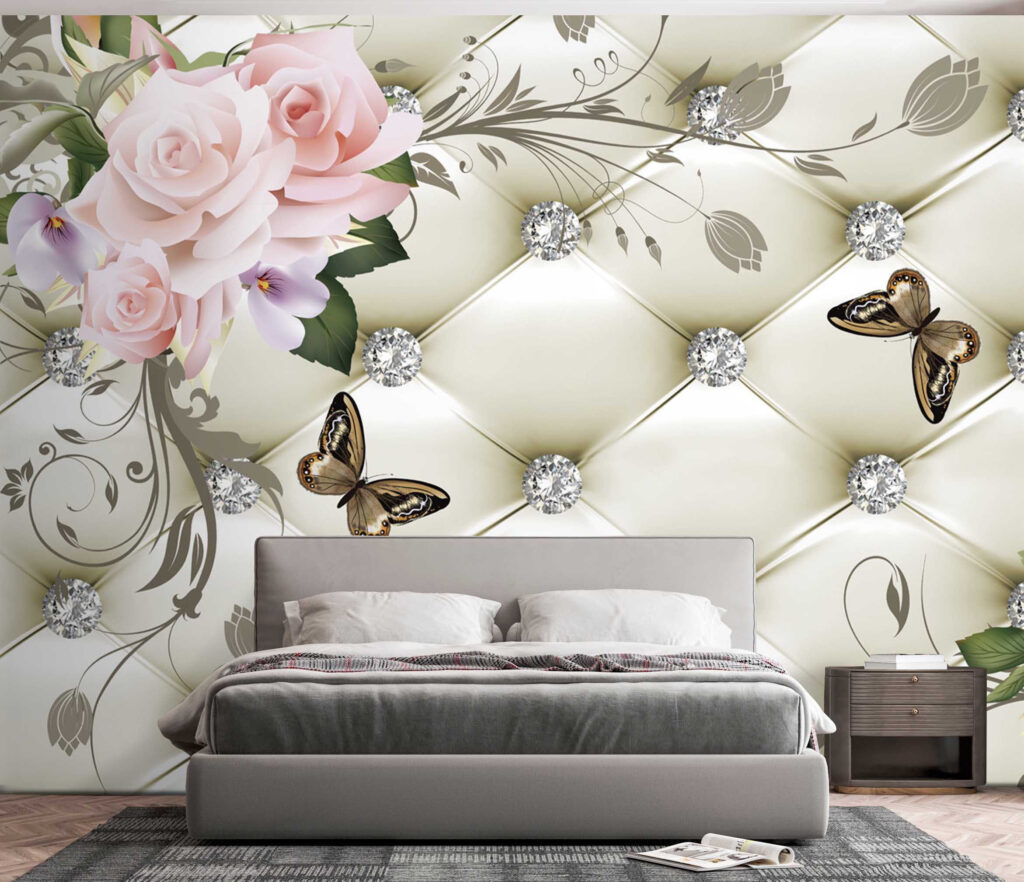Wallpaper with flowers and butterflies Wallpaper with flowers and butterflies
