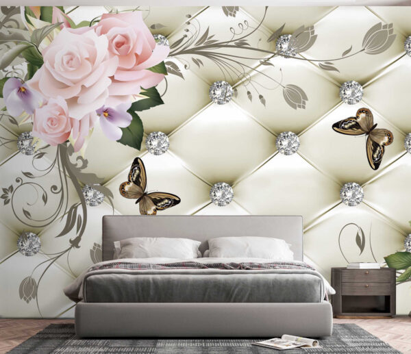 Wallpaper with flowers and butterflies Wallpaper with flowers and butterflies
