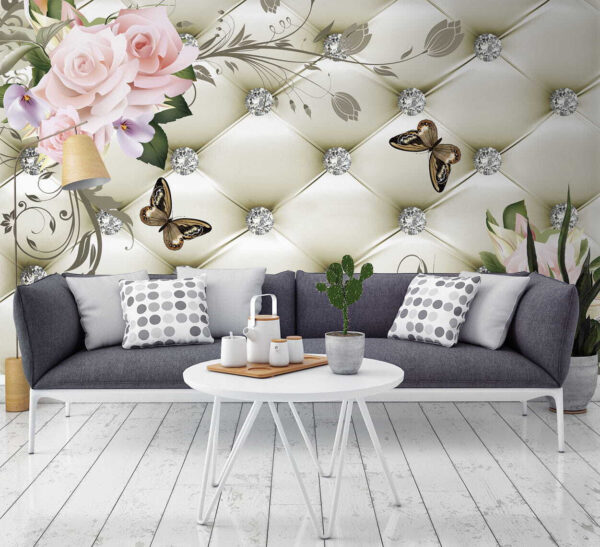 Wallpaper with flowers and butterflies Wallpaper with flowers and butterflies