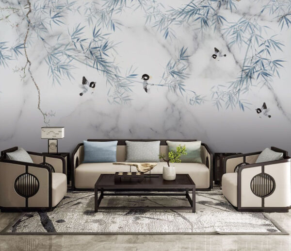 White marble surface with blue leaves and birds u05360pig1m 600x517 - White marble surface with blue leaves and birds - tegory