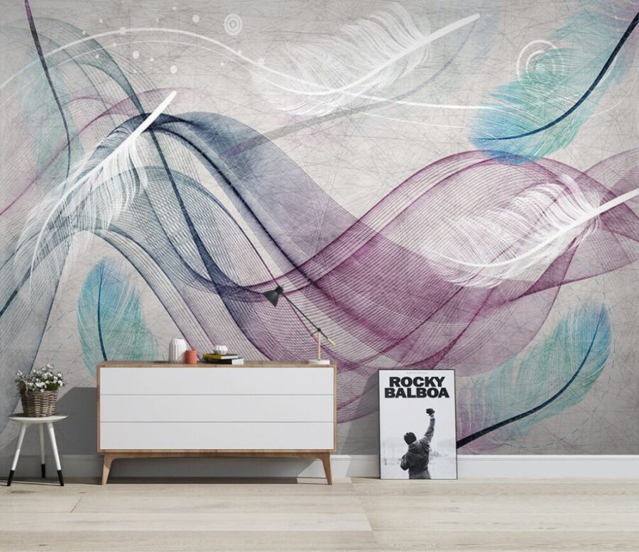 Wall murals Colorful feathers on a white surface