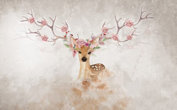 Watercolor of a deer with flowers on horns Watercolor of a deer with flowers on horns