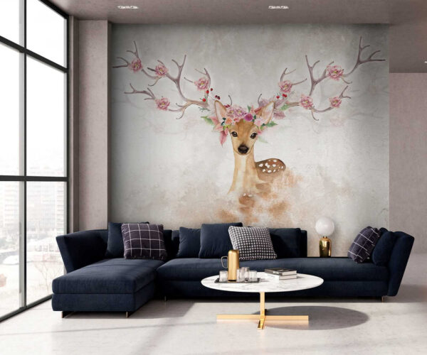 Watercolor of a deer with flowers on horns Watercolor of a deer with flowers on horns