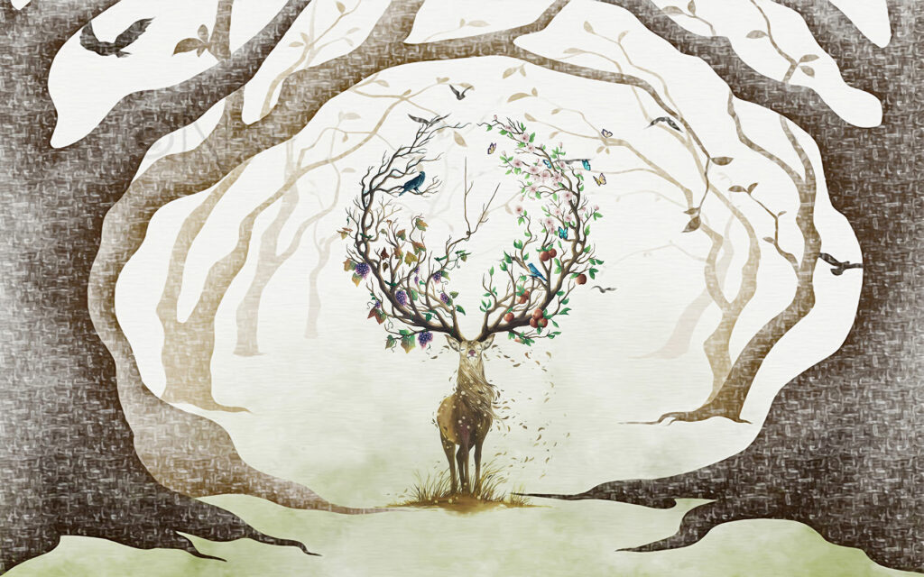 Painting of a deer with branches on it u04702p 1024x640 - Painting of a deer with branches on it - tegory