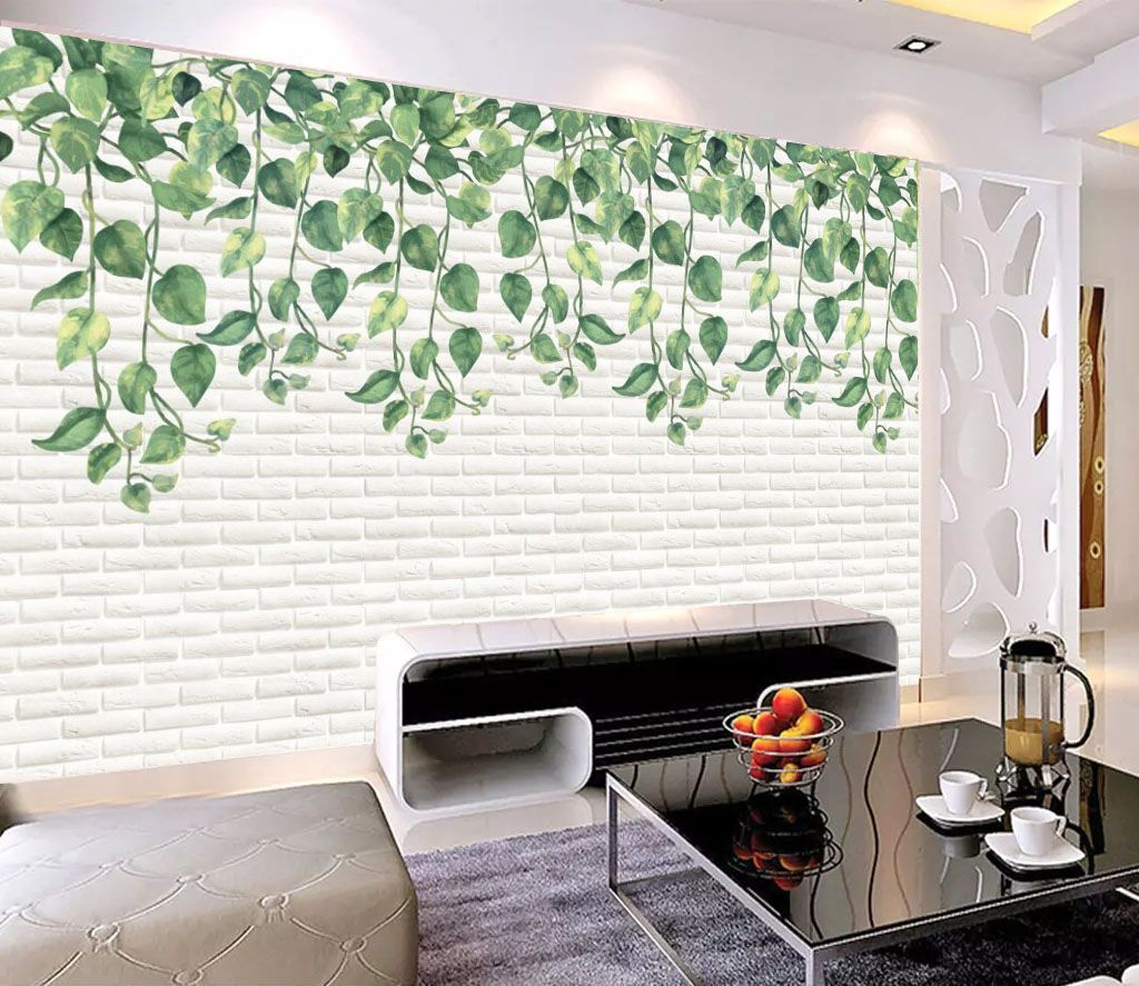 u06501pig1m - White brick wall with green leaves - tegory