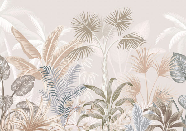 Tropical leaves in soft pastel hues. Tropical leaves in soft pastel hues.