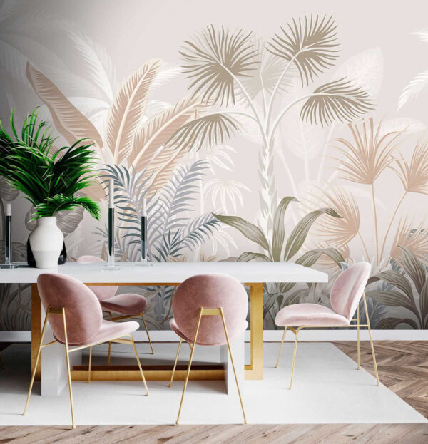 Tropical leaves in soft pastel hues. Tropical leaves in soft pastel hues.