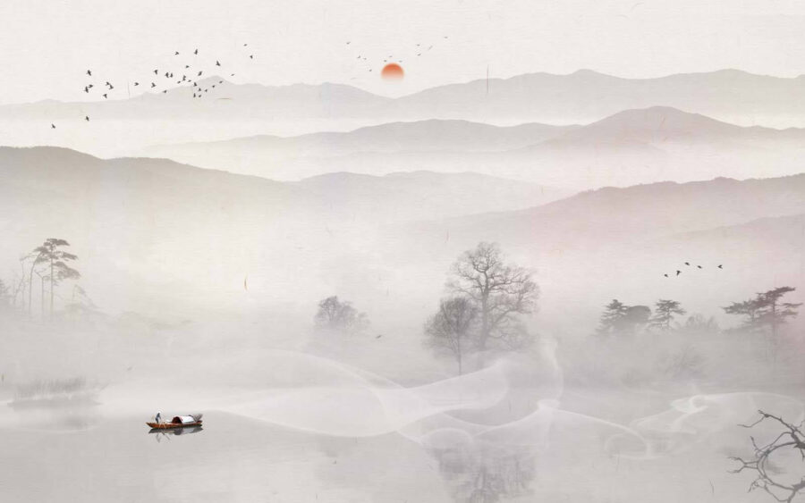 u07128p 900x563 - Boat on a lake with fog and trees - tegory