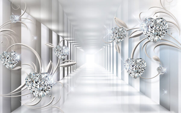 White hallway with diamonds and flowers