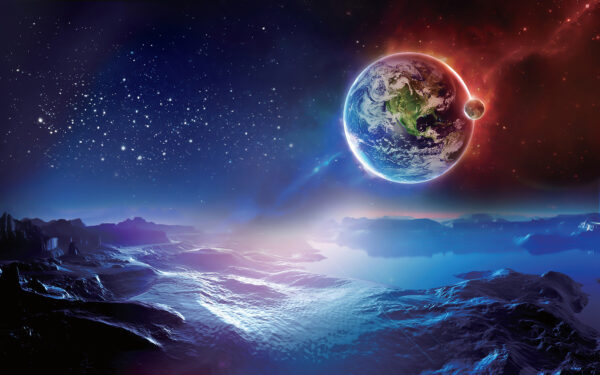 Planet earth and a moon in space Planet earth and a moon in space