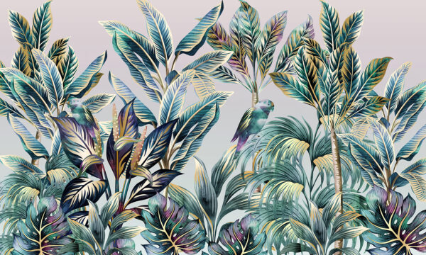 Tropical leaves with hidden birds. Tropical leaves with hidden birds.
