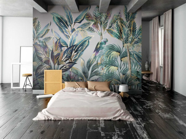 Tropical leaves with hidden birds. Tropical leaves with hidden birds.