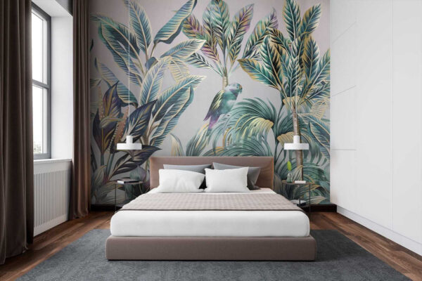 Tropical leaves with hidden birds. Tropical leaves with hidden birds.