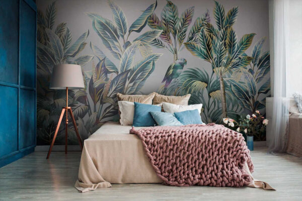 Tropical leaves with hidden birds. Tropical leaves with hidden birds.