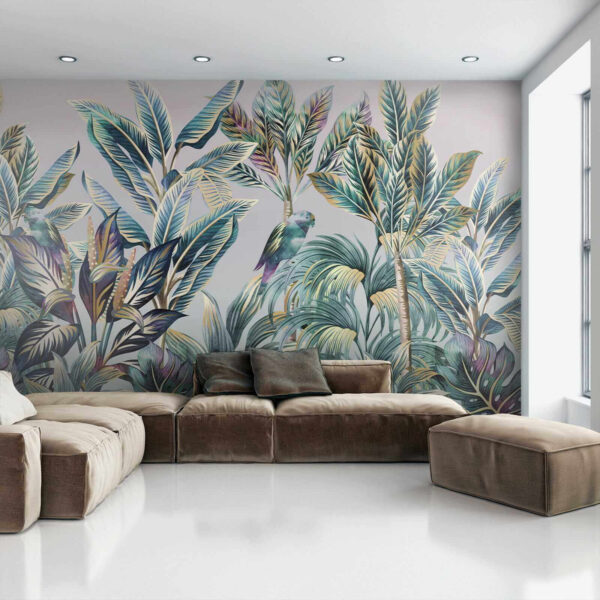 Tropical leaves with hidden birds. Tropical leaves with hidden birds.