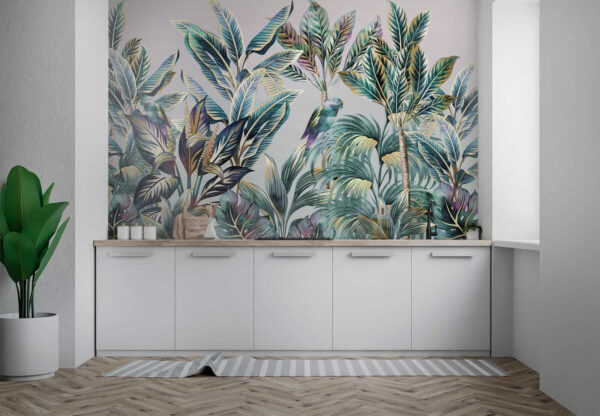 Tropical leaves with hidden birds. Tropical leaves with hidden birds.