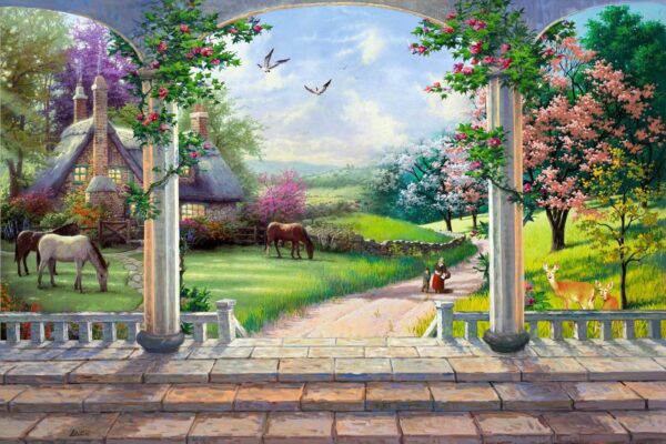 Painting of a landscape with a horse and a house u09760p 600x400 - Painting of a landscape with a horse and a house - tegory