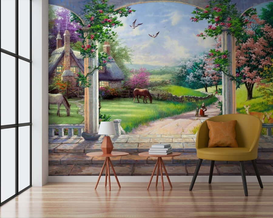 Painting of a landscape with a horse and a house u09760pig3 900x720 - Painting of a landscape with a horse and a house - tegory