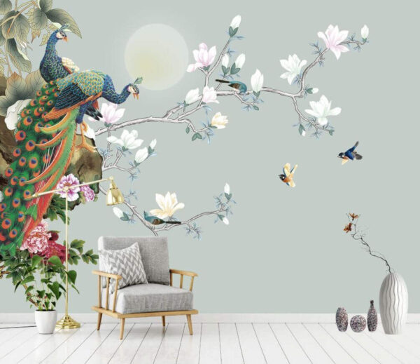 Bird on a branch with flowers and birds u09915pig1m 600x519 - Bird on a branch with flowers and birds - tegory