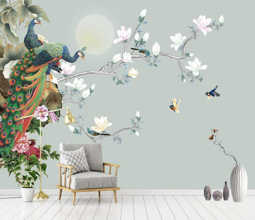 Bird on a branch with flowers and birds u09915pig1m - Bird on a branch with flowers and birds - tegory