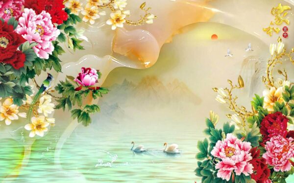 Painting of flowers and swans u11643p 600x374 - Painting of flowers and swans - tegory