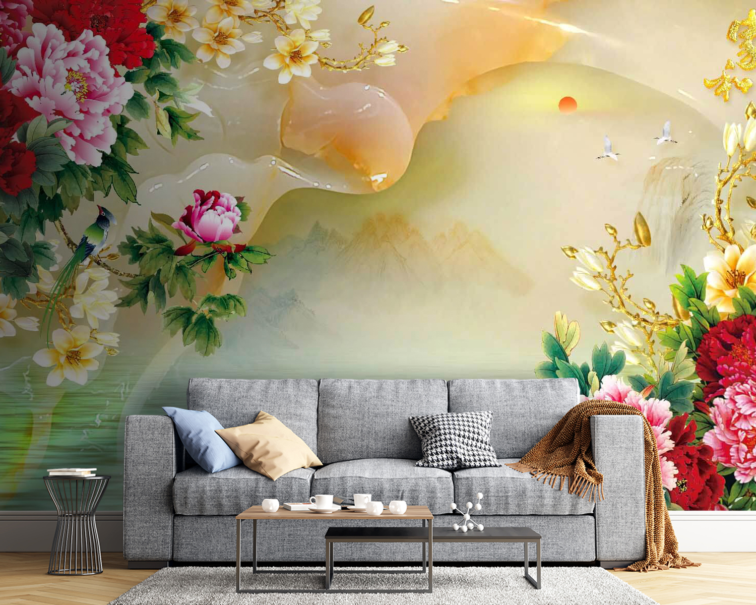 u11643pig54m - Painting of flowers and swans - tegory