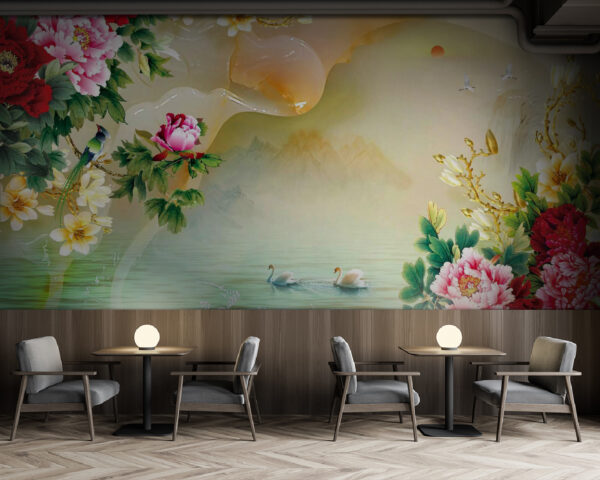 Painting of flowers and swans u11643piz137 600x480 - Painting of flowers and swans - tegory