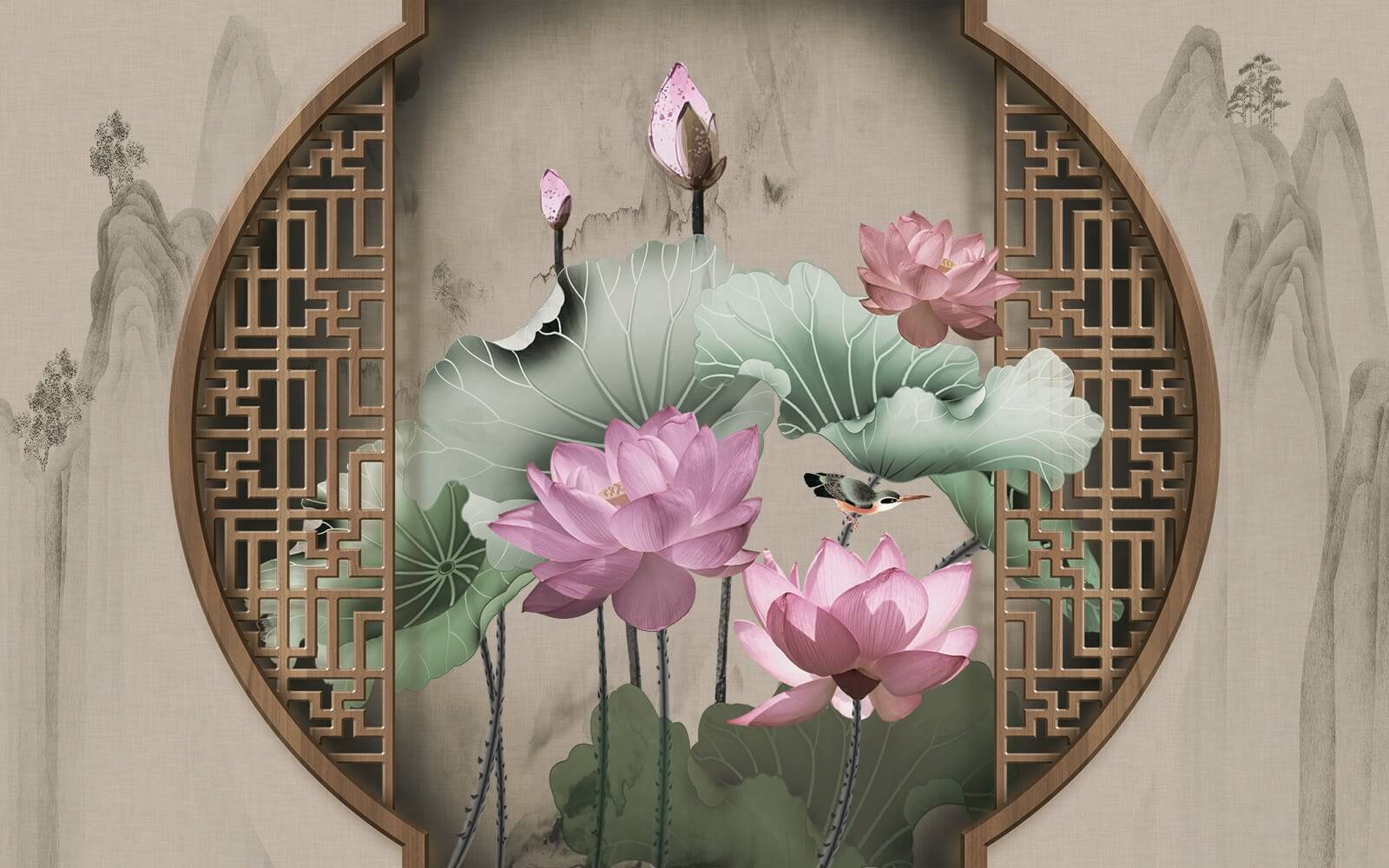 u11741p - Wallpaper with pink flowers and leaves - tegory