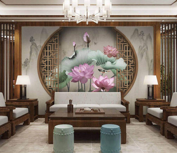 Wallpaper with pink flowers and leaves u11741pig1m 600x519 - Wallpaper with pink flowers and leaves - tegory