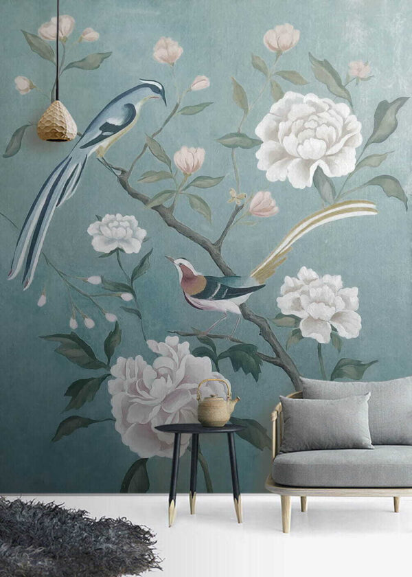 Painting of birds on a branch with flowers u14296pig1 600x840 - Painting of birds on a branch with flowers - tegory