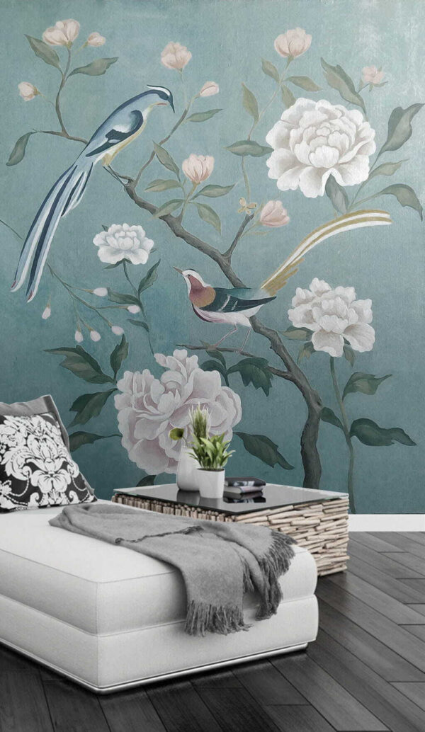 Painting of birds on a branch with flowers u14296pig2m 600x1034 - Painting of birds on a branch with flowers - tegory