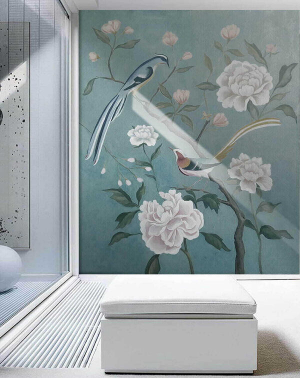Painting of birds on a branch with flowers u14296pih1 600x756 - Painting of birds on a branch with flowers - tegory