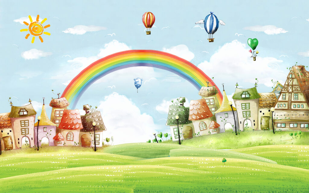 Cartoon landscape with a rainbow and houses u14404p 1024x641 - Cartoon landscape with a rainbow and houses - tegory