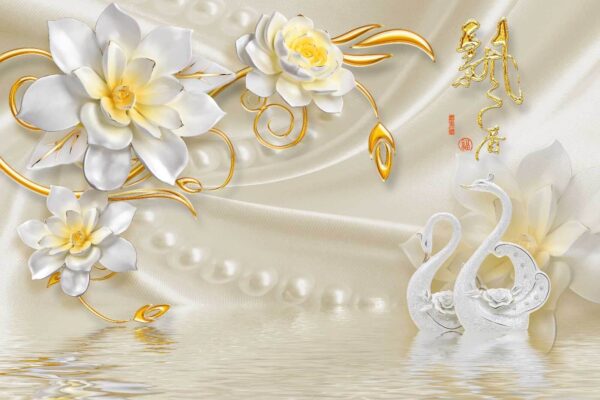 Wallpaper with swans and flowers u14476p 600x400 - Wallpaper with swans and flowers - tegory