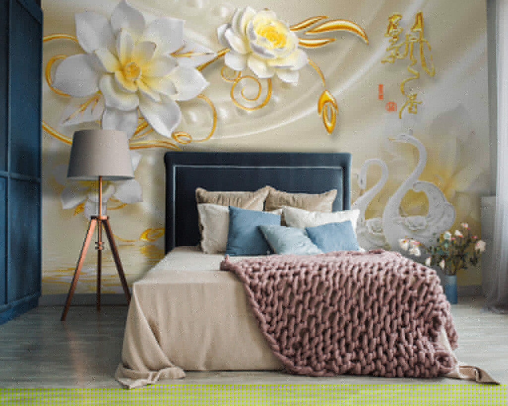 Wallpaper with swans and flowers u14476pib87 1024x819 - Wallpaper with swans and flowers - tegory
